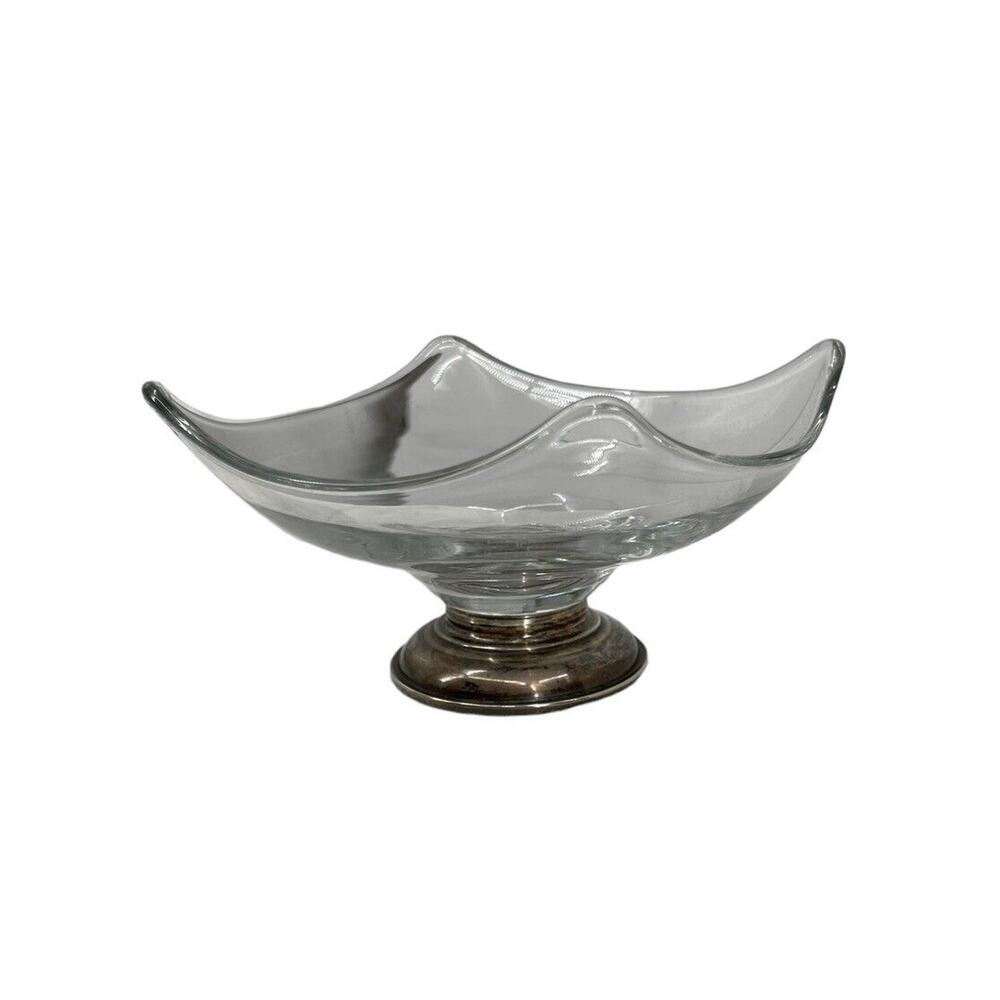 Frank M Whiting Sterling Silver Footed Base Bowl Square Glass Crystal